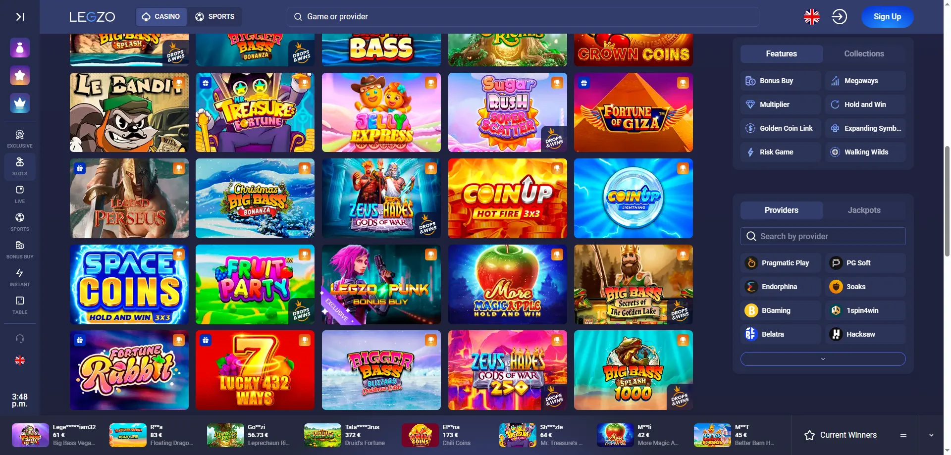 Legzo Casino slotimängud – üle 3000 mängu top pakkujatelt