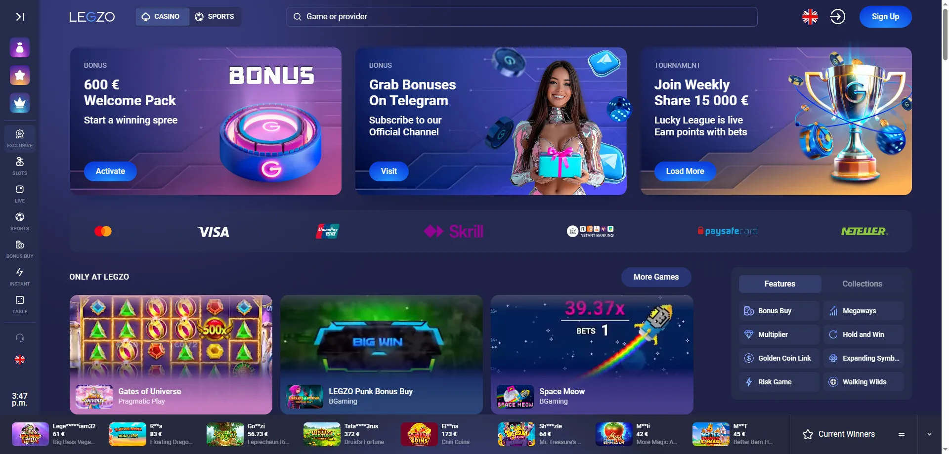 Legzo Casino avaleht – ülevaade mänguvaliku ja boonuste kohta